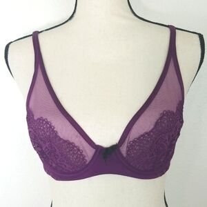 VICTORIA'S SECRET Body by Victoria Unlined Demi Bra Purple Lace, size 32 C